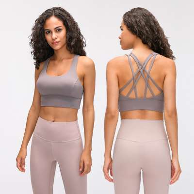 2020 new style align women's shockproof gathering upper support with breast pad widened lower hem sports brushed hairy Yoga bra